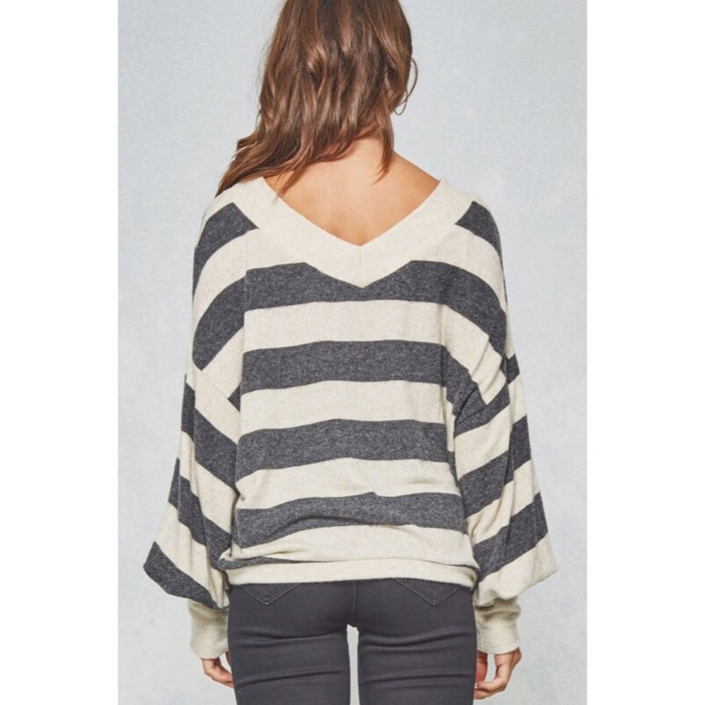 Alexa Brush Knit Stripe Top - Oatmeal/Charcoal - Picture 6 of 8